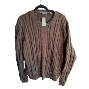 Hickey Freeman 90s Fisherman Brown Coastal Classic Chunky Cable Knit Sweater XL